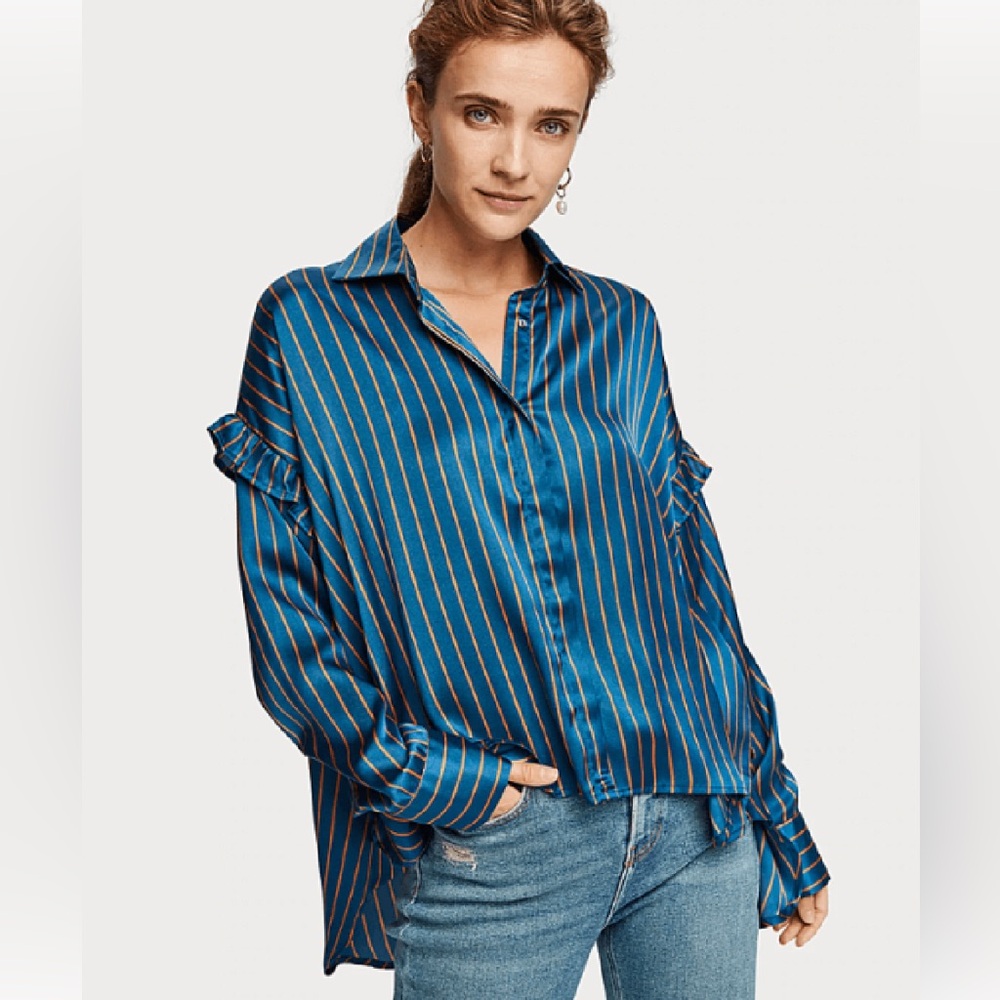 Scotch & Soda Blue Striped Satin Blouse